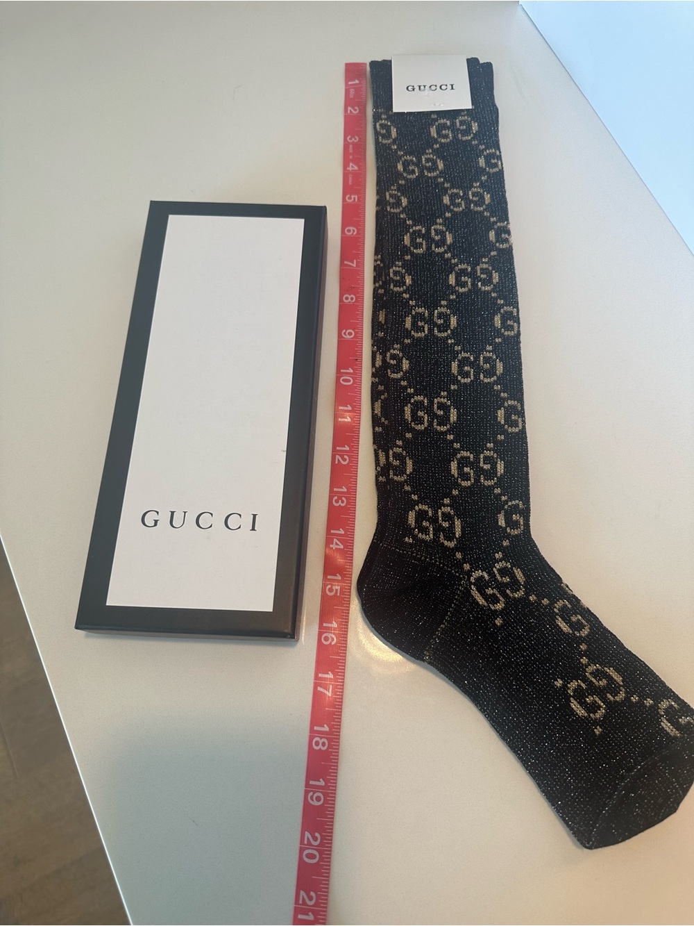 Gucci Black Crew Socks with Gold GG Monogram